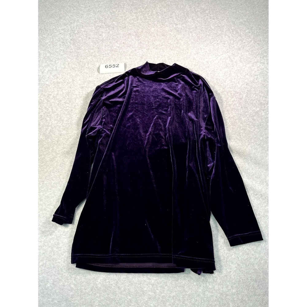 Vintage Bechamel Tunic Top Womens XL Purple Velvet Stretch Mock Neck Long Sleeve